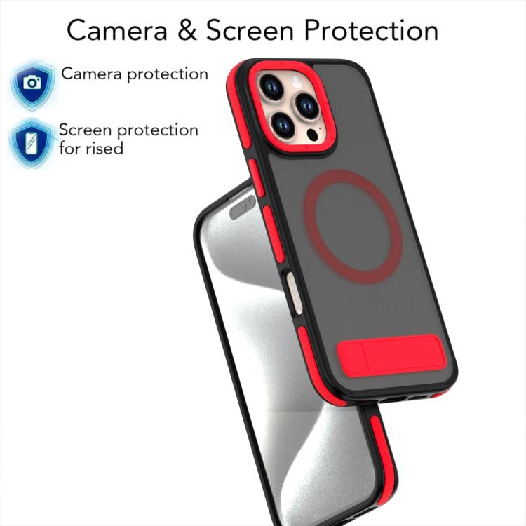 For iPhone 15 Plus / 14 Plus Dual-Color Skin Feel Magsafe Phone Case with Holder(Red) - iPhone 15 Plus Cases by buy2fix | Online Shopping UK | buy2fix