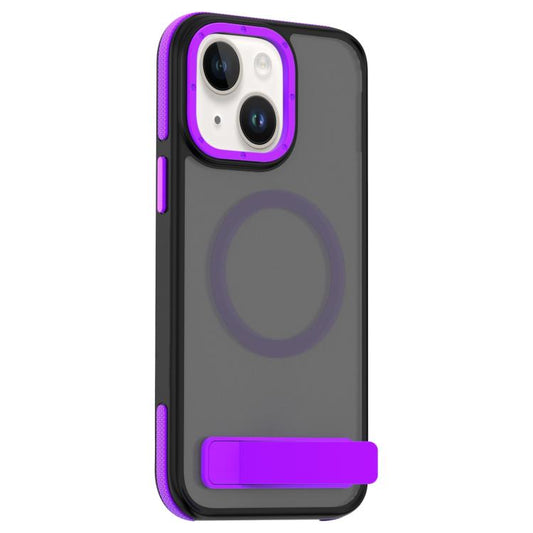 For iPhone 15 Plus / 14 Plus Dual-Color Skin Feel Magsafe Phone Case with Holder(Purple) - iPhone 15 Plus Cases by buy2fix | Online Shopping UK | buy2fix