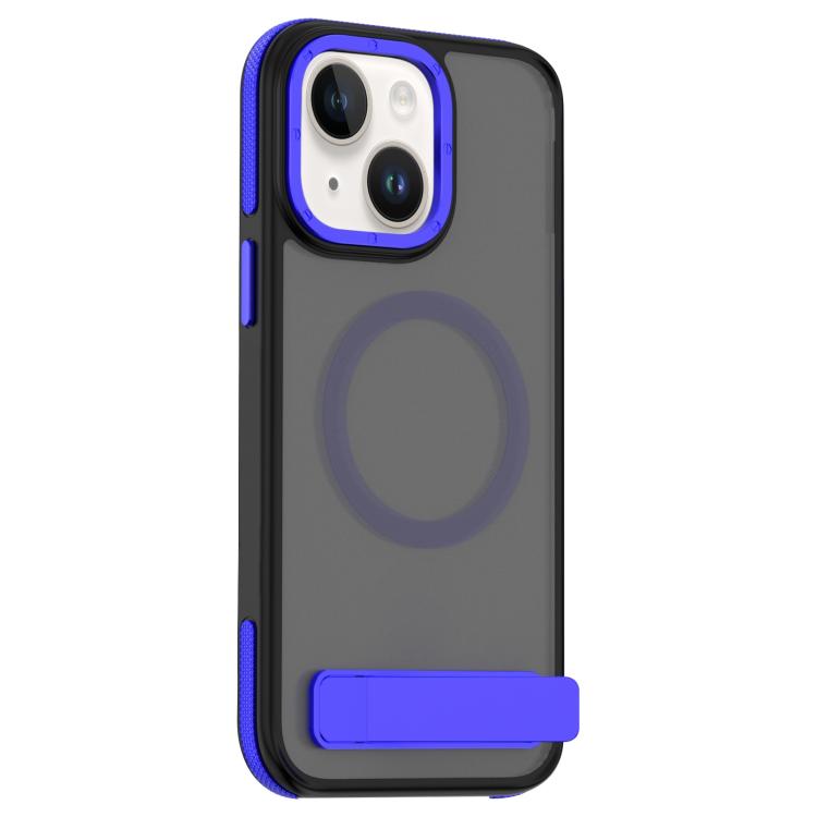 For iPhone 15 Plus / 14 Plus Dual-Color Skin Feel Magsafe Phone Case with Holder(Blue) - iPhone 15 Plus Cases by buy2fix | Online Shopping UK | buy2fix