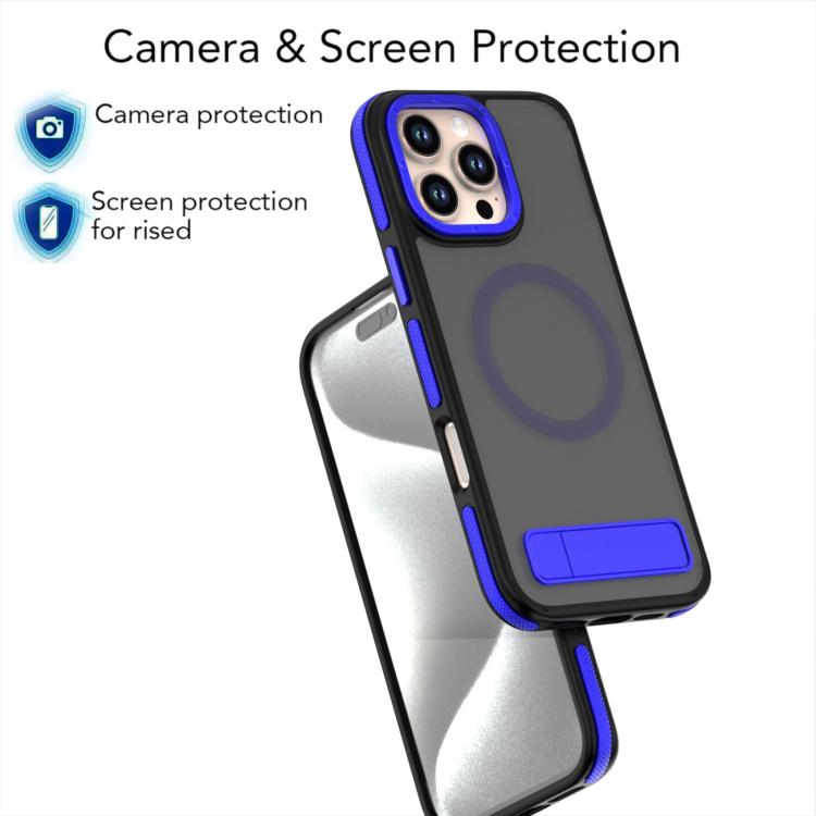 For iPhone 15 Plus / 14 Plus Dual-Color Skin Feel Magsafe Phone Case with Holder(Blue) - iPhone 15 Plus Cases by buy2fix | Online Shopping UK | buy2fix