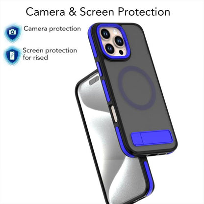For iPhone 15 Plus / 14 Plus Dual-Color Skin Feel Magsafe Phone Case with Holder(Blue) - iPhone 15 Plus Cases by buy2fix | Online Shopping UK | buy2fix