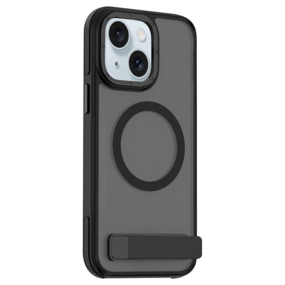 For iPhone 15 Dual-Color Skin Feel Magsafe Phone Case with Holder(Black) - iPhone 15 Cases by buy2fix | Online Shopping UK | buy2fix