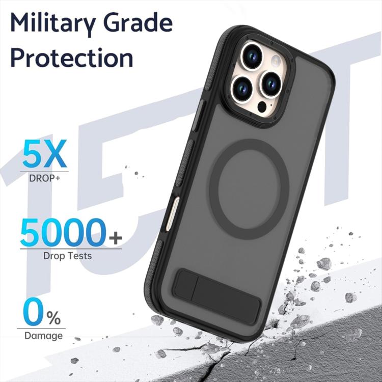 For iPhone 15 Dual-Color Skin Feel Magsafe Phone Case with Holder(Black) - iPhone 15 Cases by buy2fix | Online Shopping UK | buy2fix