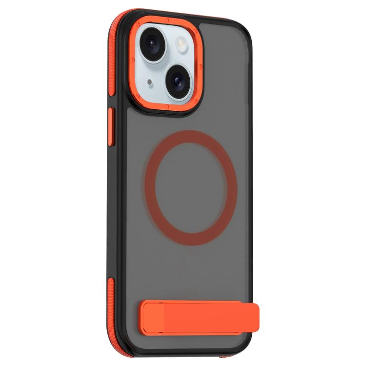For iPhone 15 Dual-Color Skin Feel Magsafe Phone Case with Holder(Orange) - iPhone 15 Cases by buy2fix | Online Shopping UK | buy2fix