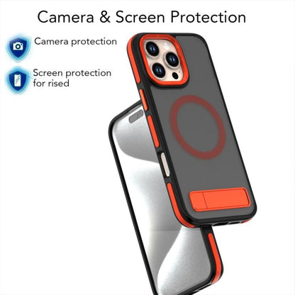For iPhone 15 Dual-Color Skin Feel Magsafe Phone Case with Holder(Orange) - iPhone 15 Cases by buy2fix | Online Shopping UK | buy2fix