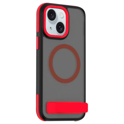 For iPhone 15 Dual-Color Skin Feel Magsafe Phone Case with Holder(Red) - iPhone 15 Cases by buy2fix | Online Shopping UK | buy2fix