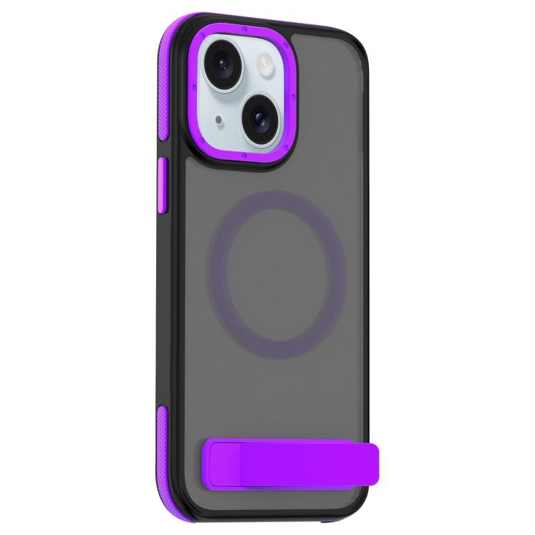 For iPhone 15 Dual-Color Skin Feel Magsafe Phone Case with Holder(Purple) - iPhone 15 Cases by buy2fix | Online Shopping UK | buy2fix