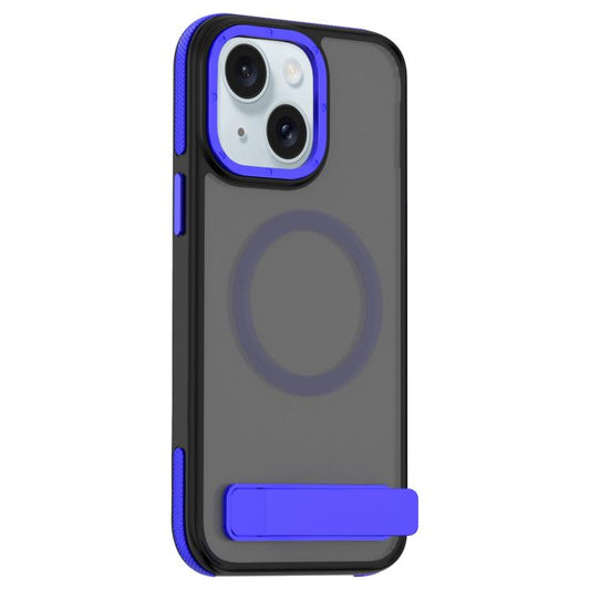 For iPhone 15 Dual-Color Skin Feel Magsafe Phone Case with Holder(Blue) - iPhone 15 Cases by buy2fix | Online Shopping UK | buy2fix