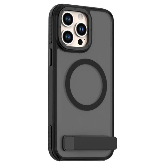 For iPhone 14 Pro Max Dual-Color Skin Feel Magsafe Phone Case with Holder(Black) - iPhone 14 Pro Max Cases by buy2fix | Online Shopping UK | buy2fix