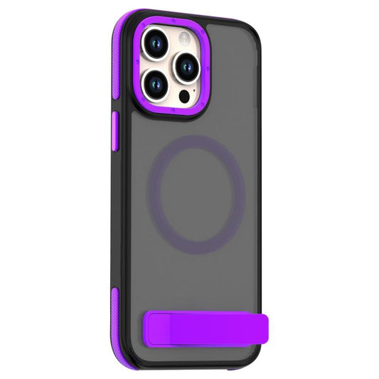 For iPhone 14 Pro Max Dual-Color Skin Feel Magsafe Phone Case with Holder(Purple) - iPhone 14 Pro Max Cases by buy2fix | Online Shopping UK | buy2fix