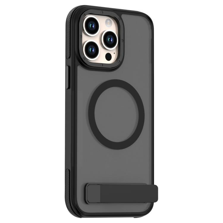 For iPhone 14 Pro Dual-Color Skin Feel Magsafe Phone Case with Holder(Black) - iPhone 14 Pro Cases by buy2fix | Online Shopping UK | buy2fix