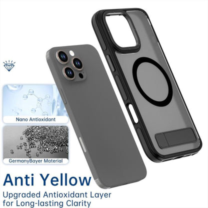 For iPhone 14 Pro Dual-Color Skin Feel Magsafe Phone Case with Holder(Black) - iPhone 14 Pro Cases by buy2fix | Online Shopping UK | buy2fix