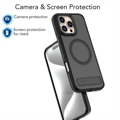 For iPhone 14 Pro Dual-Color Skin Feel Magsafe Phone Case with Holder(Black) - iPhone 14 Pro Cases by buy2fix | Online Shopping UK | buy2fix