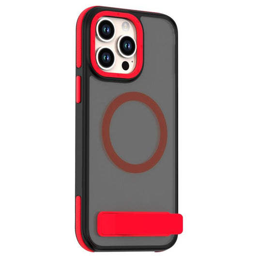 For iPhone 14 Pro Dual-Color Skin Feel Magsafe Phone Case with Holder(Red) - iPhone 14 Pro Cases by buy2fix | Online Shopping UK | buy2fix