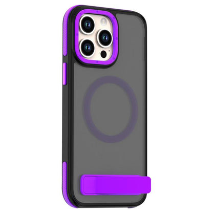 For iPhone 14 Pro Dual-Color Skin Feel Magsafe Phone Case with Holder(Purple) - iPhone 14 Pro Cases by buy2fix | Online Shopping UK | buy2fix