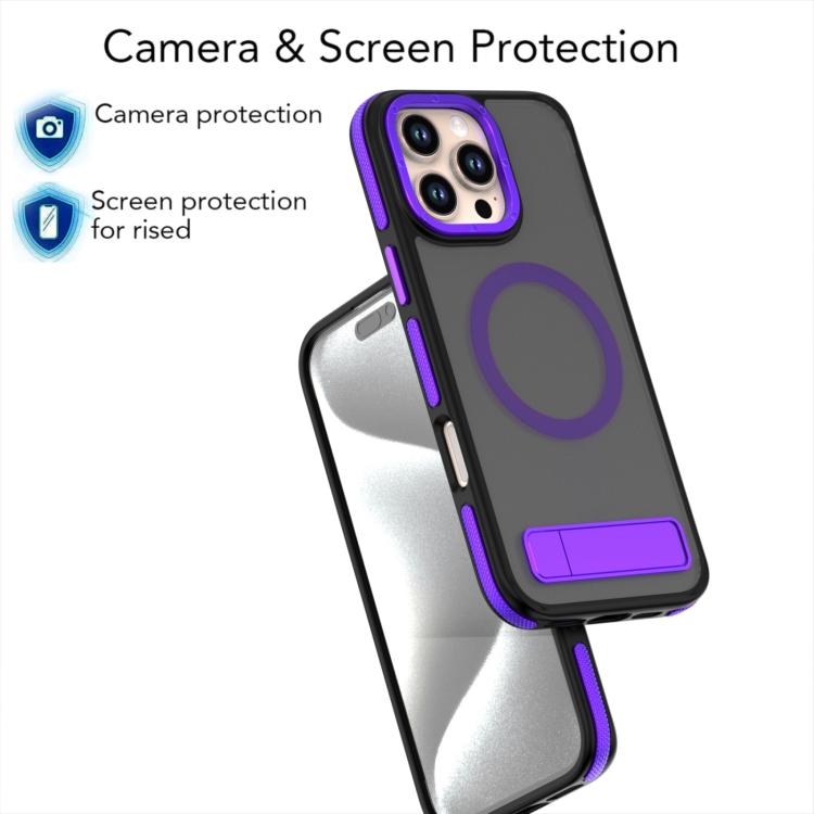 For iPhone 14 Pro Dual-Color Skin Feel Magsafe Phone Case with Holder(Purple) - iPhone 14 Pro Cases by buy2fix | Online Shopping UK | buy2fix