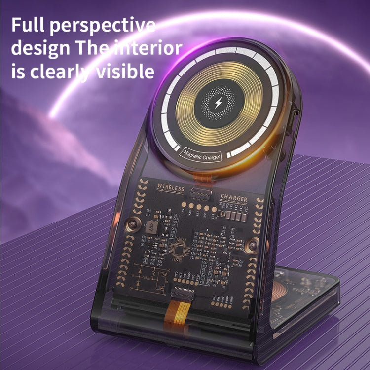 LFX-198 15W Transparent MagSafe Wireless Charging Stand with Removable Watch Charger(Gold) - Multifunction Charger by buy2fix | Online Shopping UK | buy2fix