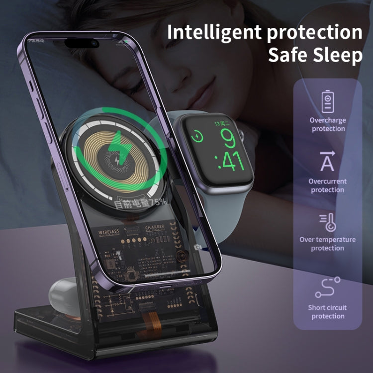 LFX-198 15W Transparent MagSafe Wireless Charging Stand with Removable Watch Charger(Gold) - Multifunction Charger by buy2fix | Online Shopping UK | buy2fix