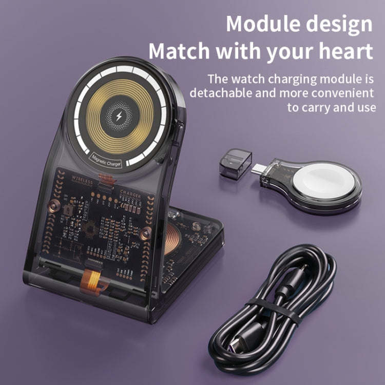 LFX-198 15W Transparent MagSafe Wireless Charging Stand with Removable Watch Charger(Gold) - Multifunction Charger by buy2fix | Online Shopping UK | buy2fix