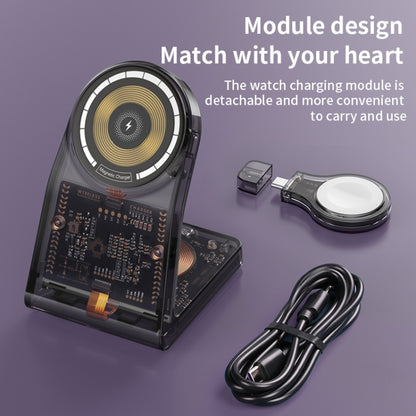 LFX-198 15W Transparent MagSafe Wireless Charging Stand with Removable Watch Charger(Gold) - Multifunction Charger by buy2fix | Online Shopping UK | buy2fix