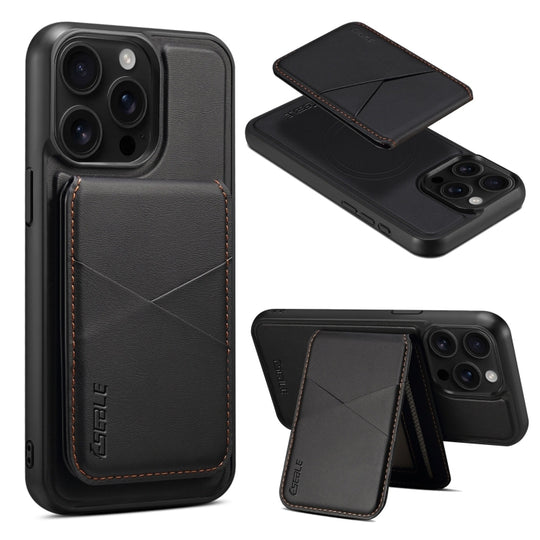 For iPhone 16 Pro ESEBLE E3 Plain Texture Card Slots MagSafe RFID Leather Case(Black)