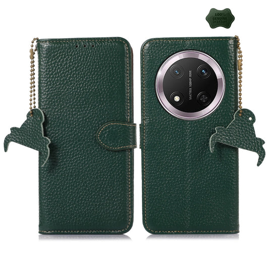 For Honor X9c Genuine Leather Litchi Texture RFID Leather Phone Case(Green) - Honor Cases by buy2fix | Online Shopping UK | buy2fix