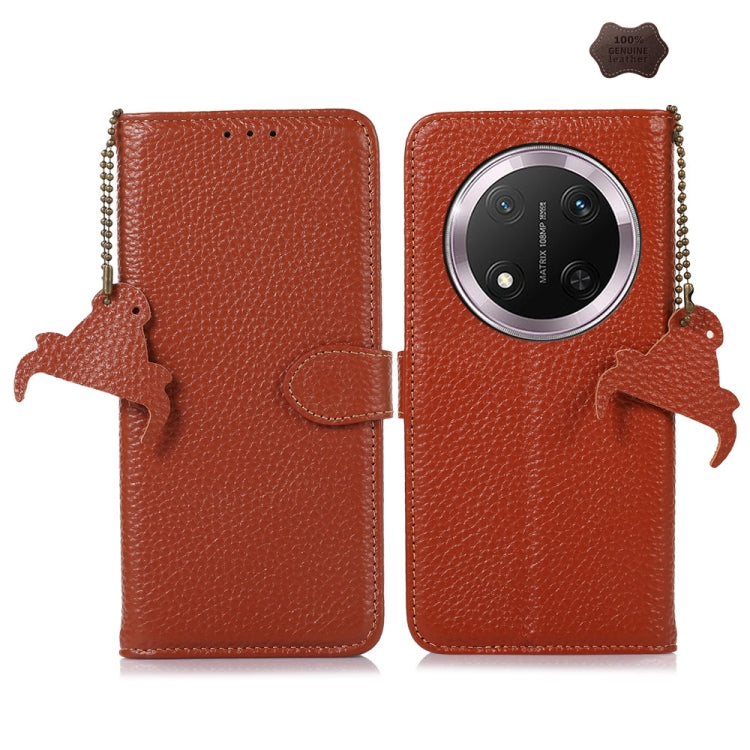 For Honor X9c Genuine Leather Litchi Texture RFID Leather Phone Case(Coffee) - Honor Cases by buy2fix | Online Shopping UK | buy2fix