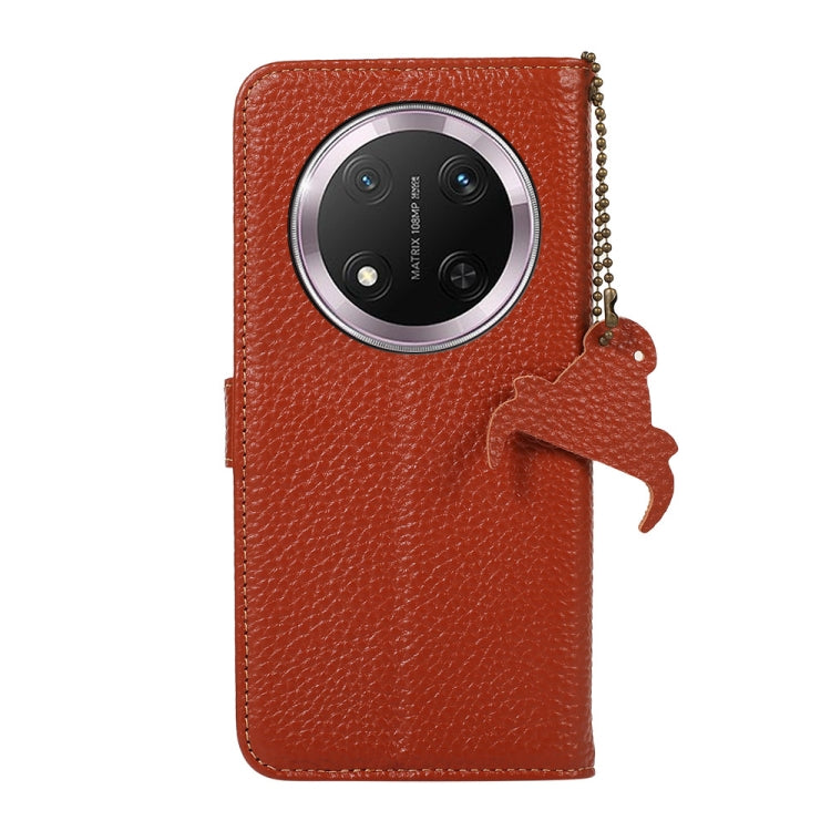 For Honor X9c Genuine Leather Litchi Texture RFID Leather Phone Case(Coffee) - Honor Cases by buy2fix | Online Shopping UK | buy2fix