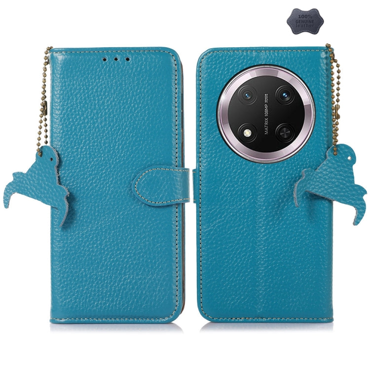 For Honor X9c Genuine Leather Litchi Texture RFID Leather Phone Case(Blue) - Honor Cases by buy2fix | Online Shopping UK | buy2fix