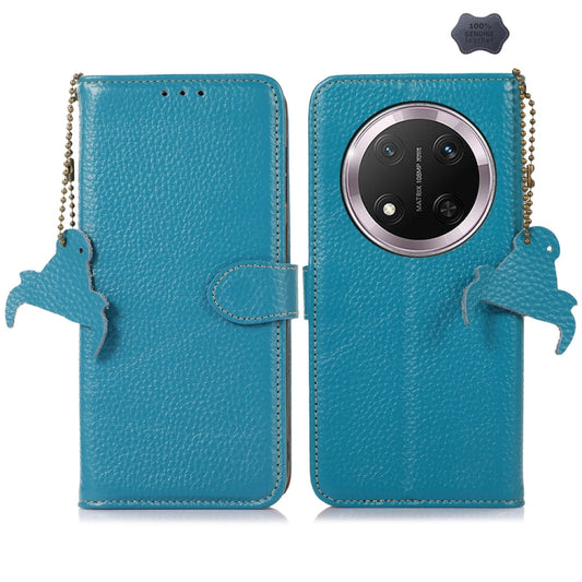 For Honor X9c Genuine Leather Litchi Texture RFID Leather Phone Case(Blue) - Honor Cases by buy2fix | Online Shopping UK | buy2fix