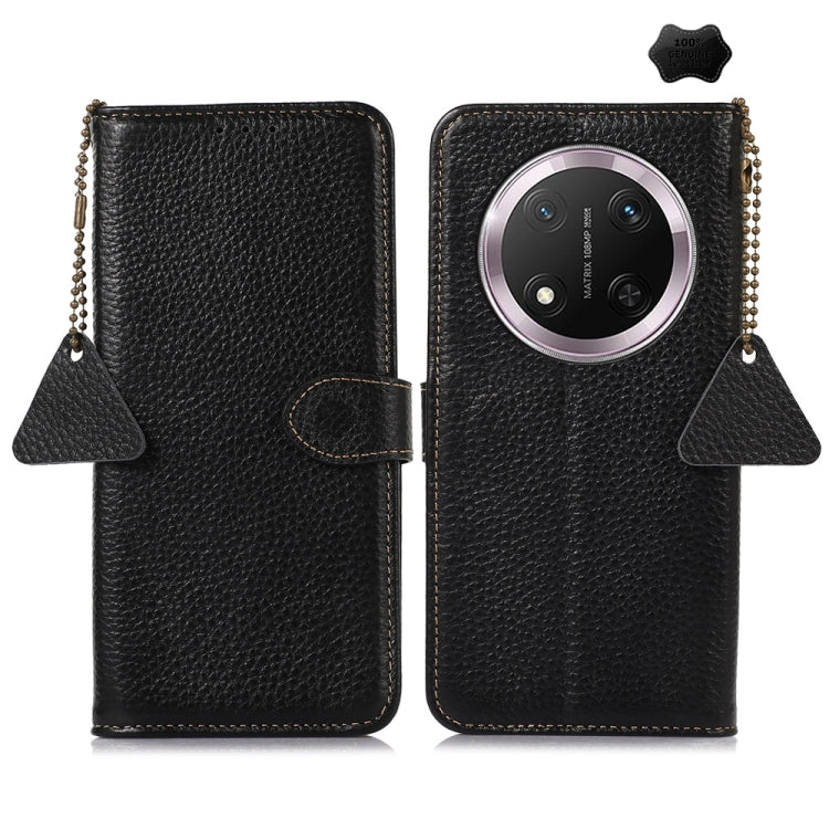 For Honor X9c Genuine Leather Litchi Texture RFID Leather Phone Case(Black) - Honor Cases by buy2fix | Online Shopping UK | buy2fix