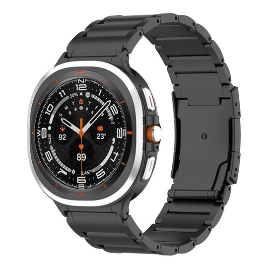 For Galaxy Watch9 / 8 / 8 Classic Three Beads Tortoise Buckle Titanium Steel Watch Band(Black)