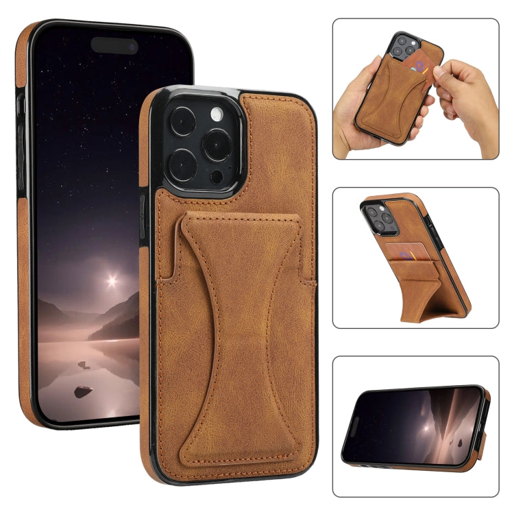 For iPhone 16 Pro Max Ultra-thin Shockproof Phone Protective Case with Holder(Brown) - iPhone 16 Pro Max Cases by buy2fix | Online Shopping UK | buy2fix