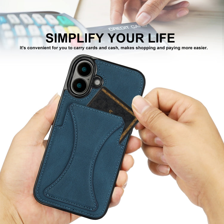 For iPhone 16 Plus Ultra-thin Shockproof Phone Protective Case with Holder(Blue) by buy2fix