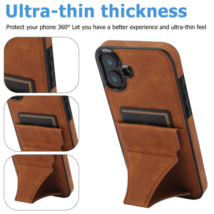 For iPhone 16 Ultra-thin Shockproof Phone Protective Case with Holder(Brown) - iPhone 16 Cases by buy2fix | Online Shopping UK | buy2fix