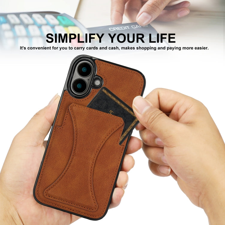 For iPhone 16 Ultra-thin Shockproof Phone Protective Case with Holder(Brown) - iPhone 16 Cases by buy2fix | Online Shopping UK | buy2fix