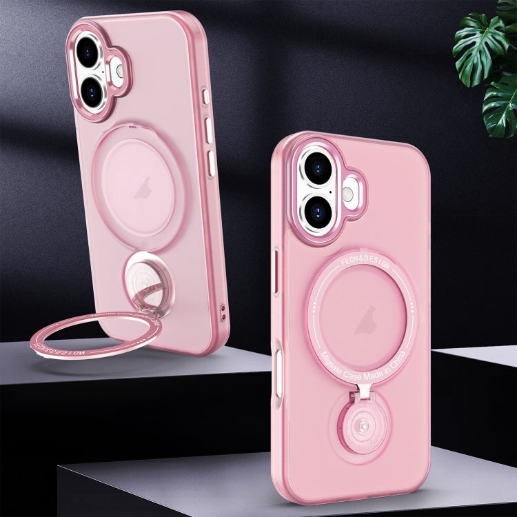 For iPhone 16 Plus Rotation Holder MagSafe Phone Case(Pink) by buy2fix