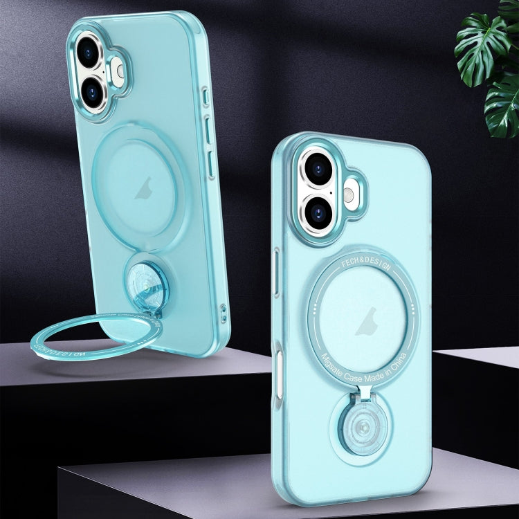For iPhone 16 Plus Rotation Holder MagSafe Phone Case(Blue) by buy2fix