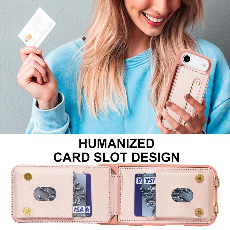 For iPhone Air Wristband Vertical Flip Wallet Back Cover Phone Case with Long Lanyard(Rose Gold) - iPhone Air Cases by buy2fix | Online Shopping UK | buy2fix