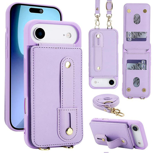 For iPhone Air Wristband Vertical Flip Wallet Back Cover Phone Case with Long Lanyard(Purple) - iPhone Air Cases by buy2fix | Online Shopping UK | buy2fix