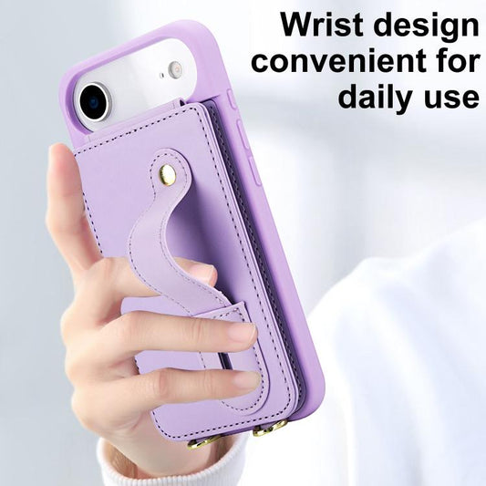 For iPhone Air Wristband Vertical Flip Wallet Back Cover Phone Case with Long Lanyard(Purple) - iPhone Air Cases by buy2fix | Online Shopping UK | buy2fix