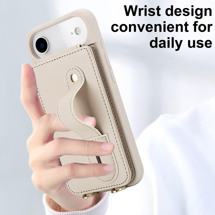 For iPhone Air Wristband Vertical Flip Wallet Back Cover Phone Case with Long Lanyard(White) - iPhone Air Cases by buy2fix | Online Shopping UK | buy2fix
