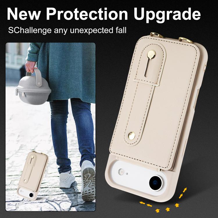 For iPhone Air Wristband Vertical Flip Wallet Back Cover Phone Case with Long Lanyard(White) - iPhone Air Cases by buy2fix | Online Shopping UK | buy2fix