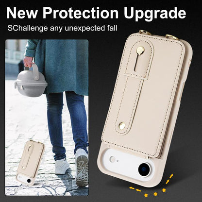 For iPhone Air Wristband Vertical Flip Wallet Back Cover Phone Case with Long Lanyard(White) - iPhone Air Cases by buy2fix | Online Shopping UK | buy2fix