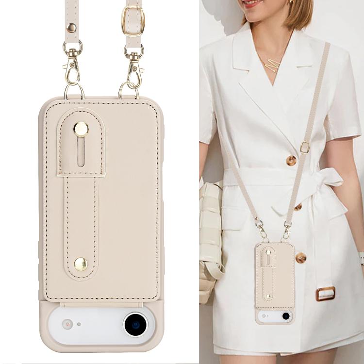 For iPhone Air Wristband Vertical Flip Wallet Back Cover Phone Case with Long Lanyard(White) - iPhone Air Cases by buy2fix | Online Shopping UK | buy2fix