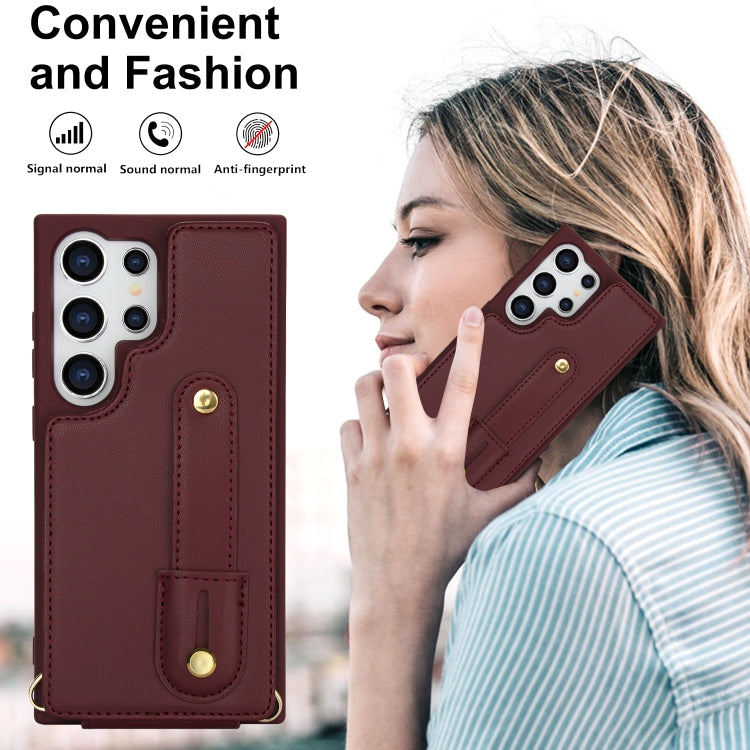 For Samsung Galaxy S25 Ultra 5G Wristband Vertical Flip Wallet Back Cover Phone Case with Long Lanyard(Wine Red) - Galaxy S25 Ultra 5G Cases by buy2fix | Online Shopping UK | buy2fix