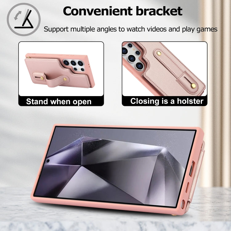 For Samsung Galaxy S25 Ultra 5G Wristband Vertical Flip Wallet Back Cover Phone Case with Long Lanyard(Rose Gold) - Galaxy S25 Ultra 5G Cases by buy2fix | Online Shopping UK | buy2fix