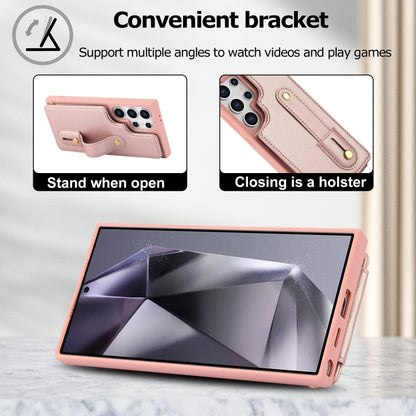 For Samsung Galaxy S25 Ultra 5G Wristband Vertical Flip Wallet Back Cover Phone Case with Long Lanyard(Rose Gold) - Galaxy S25 Ultra 5G Cases by buy2fix | Online Shopping UK | buy2fix