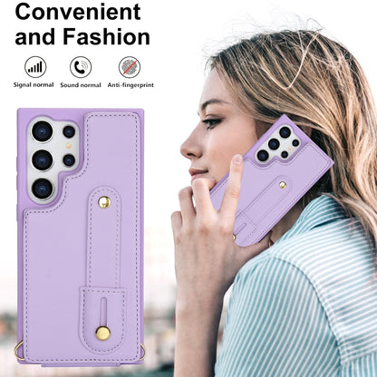 For Samsung Galaxy S25 Ultra 5G Wristband Vertical Flip Wallet Back Cover Phone Case with Long Lanyard(Purple) - Galaxy S25 Ultra 5G Cases by buy2fix | Online Shopping UK | buy2fix