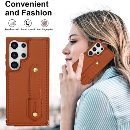 For Samsung Galaxy S25 Ultra 5G Wristband Vertical Flip Wallet Back Cover Phone Case with Long Lanyard(Brown) - Galaxy S25 Ultra 5G Cases by buy2fix | Online Shopping UK | buy2fix